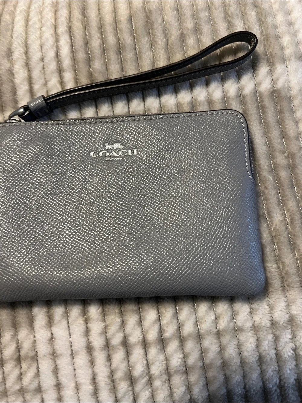 Coach Gray Pebbled Leather Wristlet